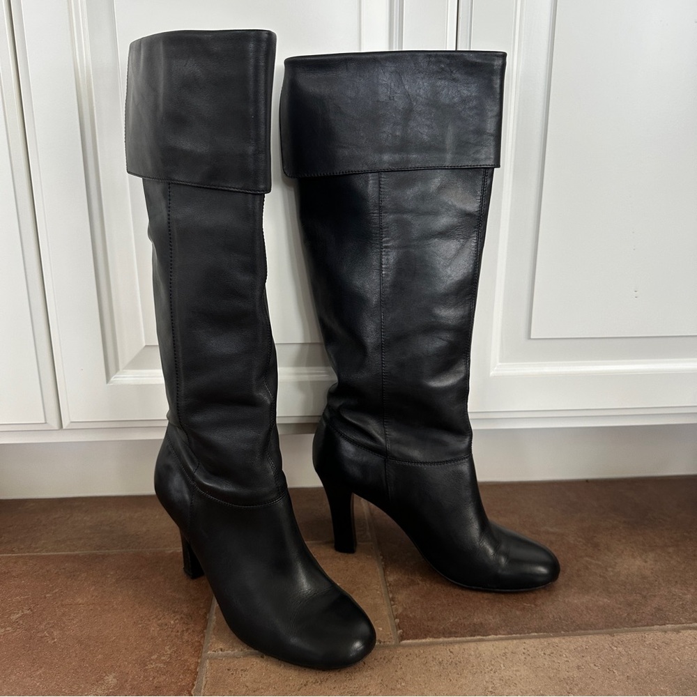 Steve Madden Heidii Knee-High High Heel Cuffed Boots 7.5 Black Leather